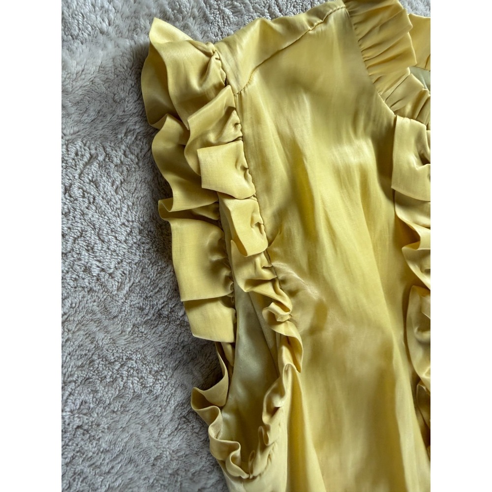 Lucy Paris A-Line Dress S Yellow Ruffled Knee Length Flutter Sleeve Waist Belt - Picture 7 of 16
